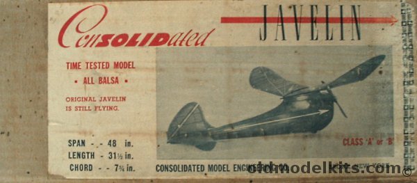 Consolidated Model Engineering Javelin - 48 inch Wingspan Class A or B Gas Powered For R/C Conversion or Free Flight plastic model kit